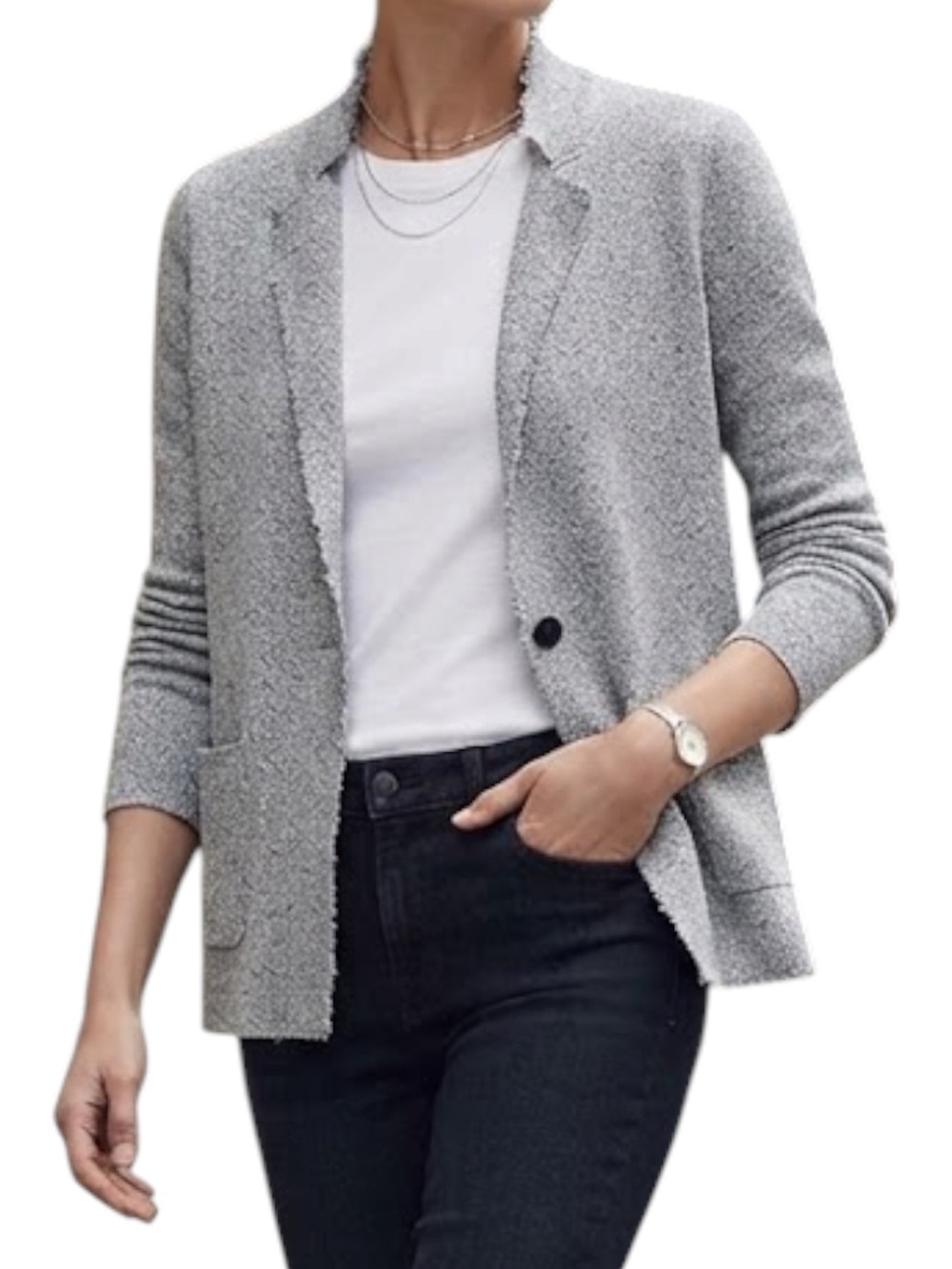TRISTAN Knit Single Button Blazer Cardigan Sweater Blue Melange Size Small